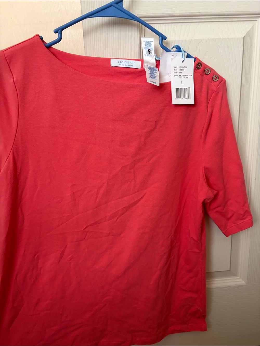 Liz Claiborne Coral Pink Short Sleeve Tee with Shoulder Buttons
